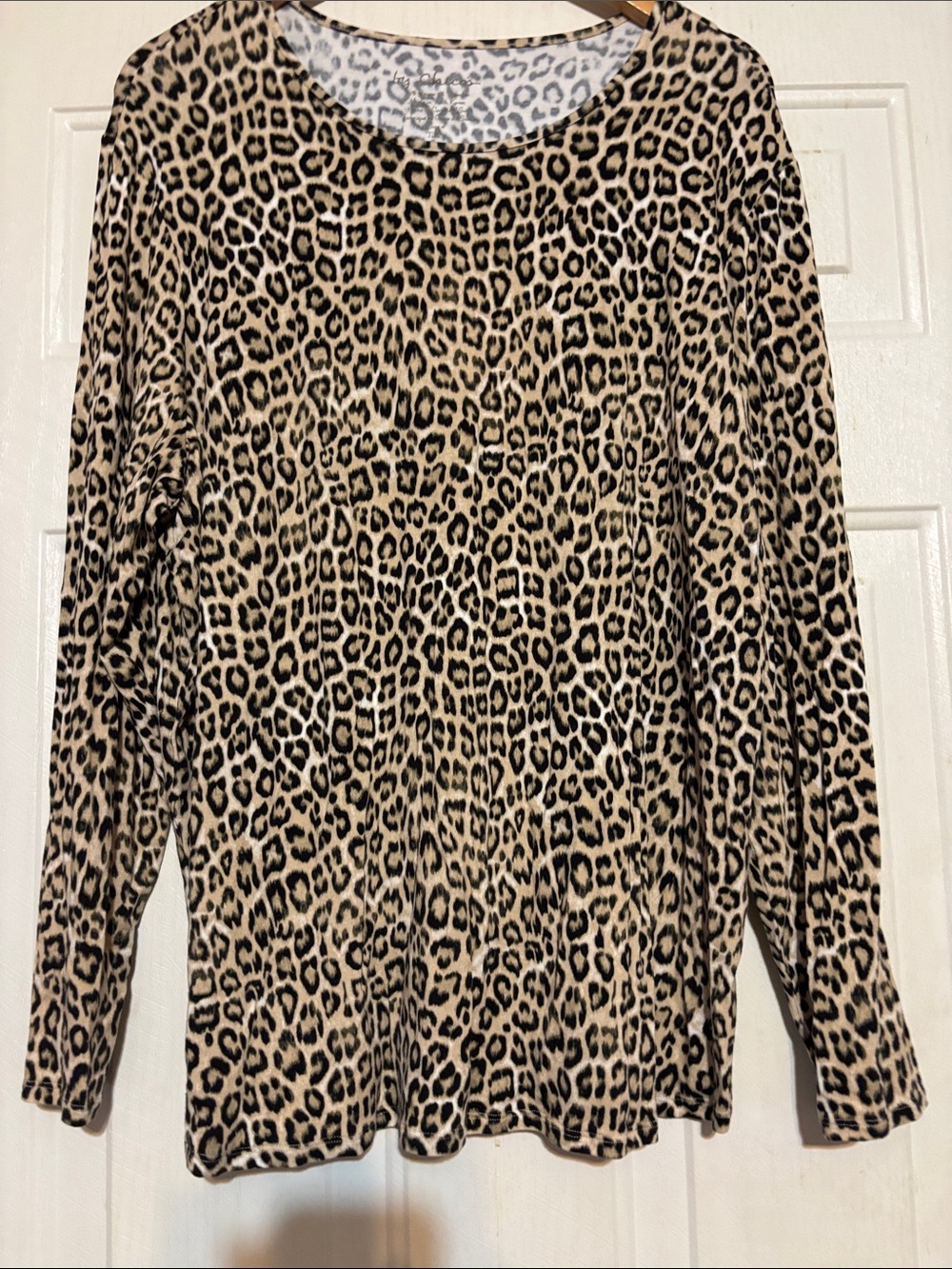 Chico's Long Sleeve Leopard Print Top in Tan and Black
